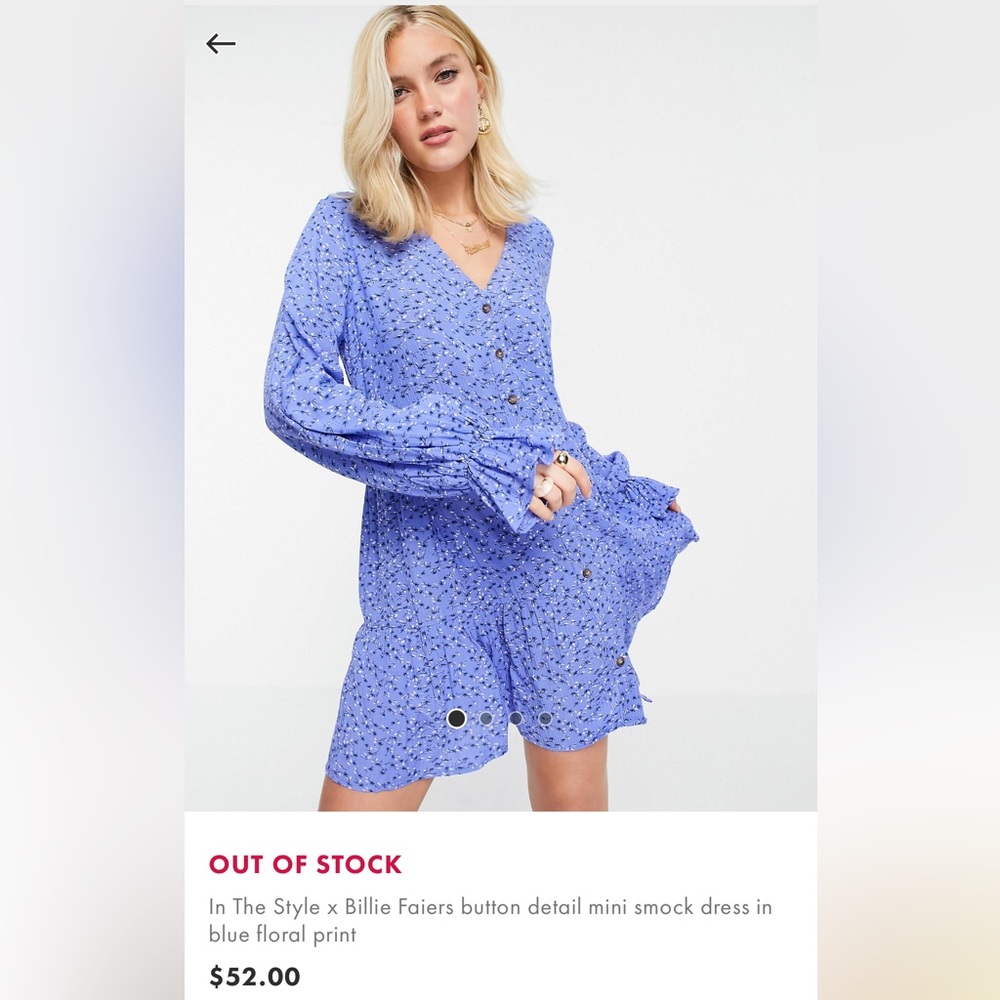 ASOS In The Style x Billie Faiers button detail mini dress blue floral print